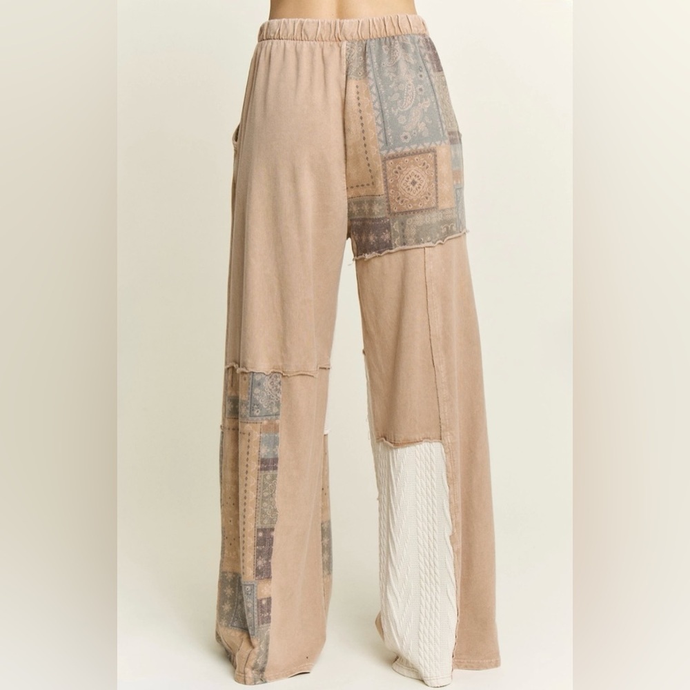 NWT J. Her Patchwork Cable Knit Bandana Boho Print Mixed Media Wide Leg Pants - Picture 13 of 13